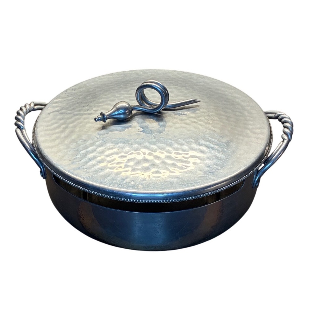 B‎ W Buenilum Hand Hammered Aluminum Casserole Holder w/ Lid 1950s MCM Vintage
